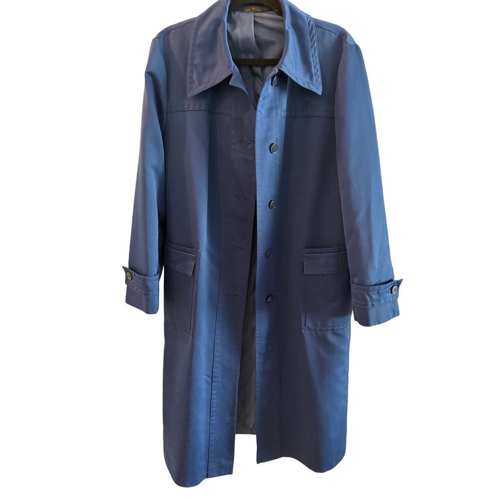 Vintage 1970s Gimbels Rain/Shine Trench Coat, Navy Blue, Single-Breasted